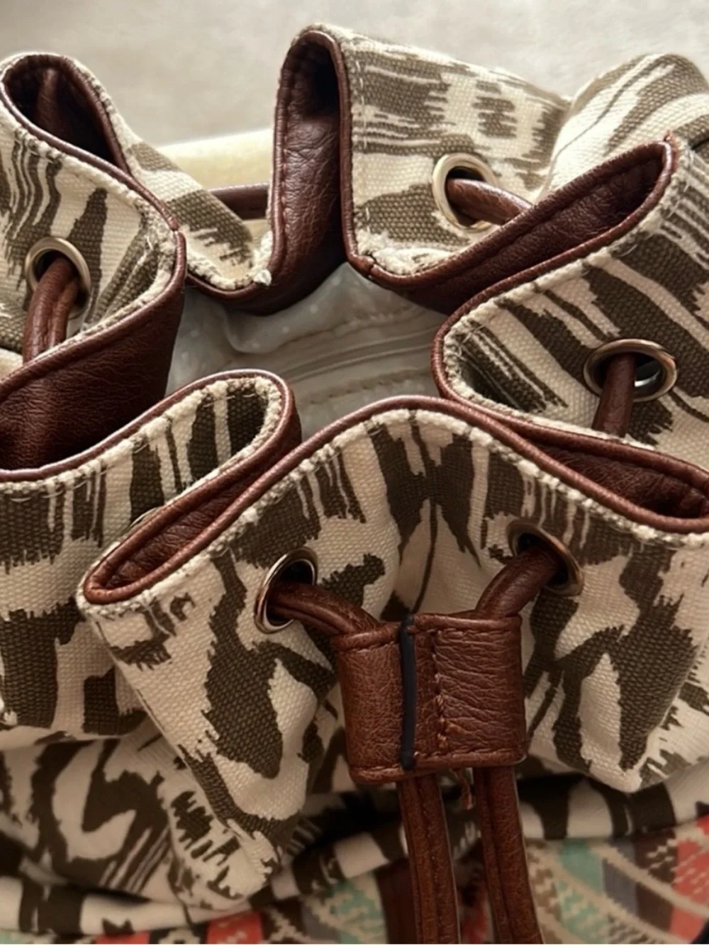 Call It Spring Aztec Canvas Backpack in Brown, Coral & Teal